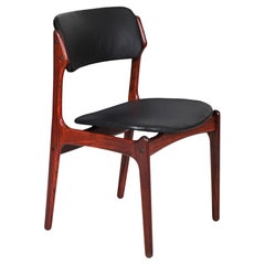 Danish Modern Model 49 Rosewood & Black Leather Dining Chair by Erik Buch