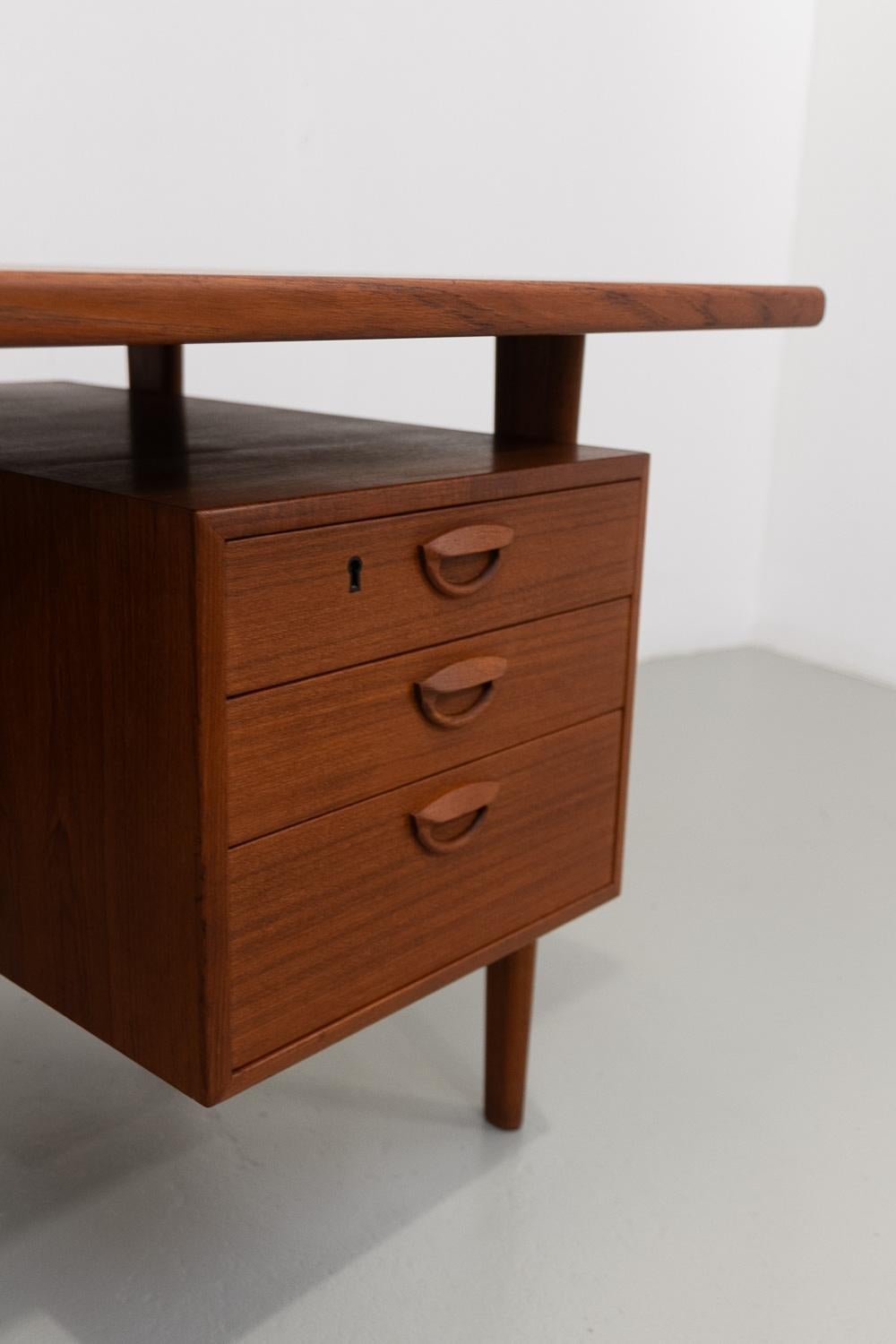 Danish Modern Model 58 Long Teak Desk by Kai Kristiansen by FM Møbler, 1960s. 1