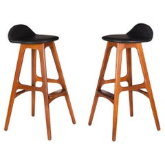 Vintage Danish Modern Model 61 Teak Bar Stools by Erik Buch, a Pair