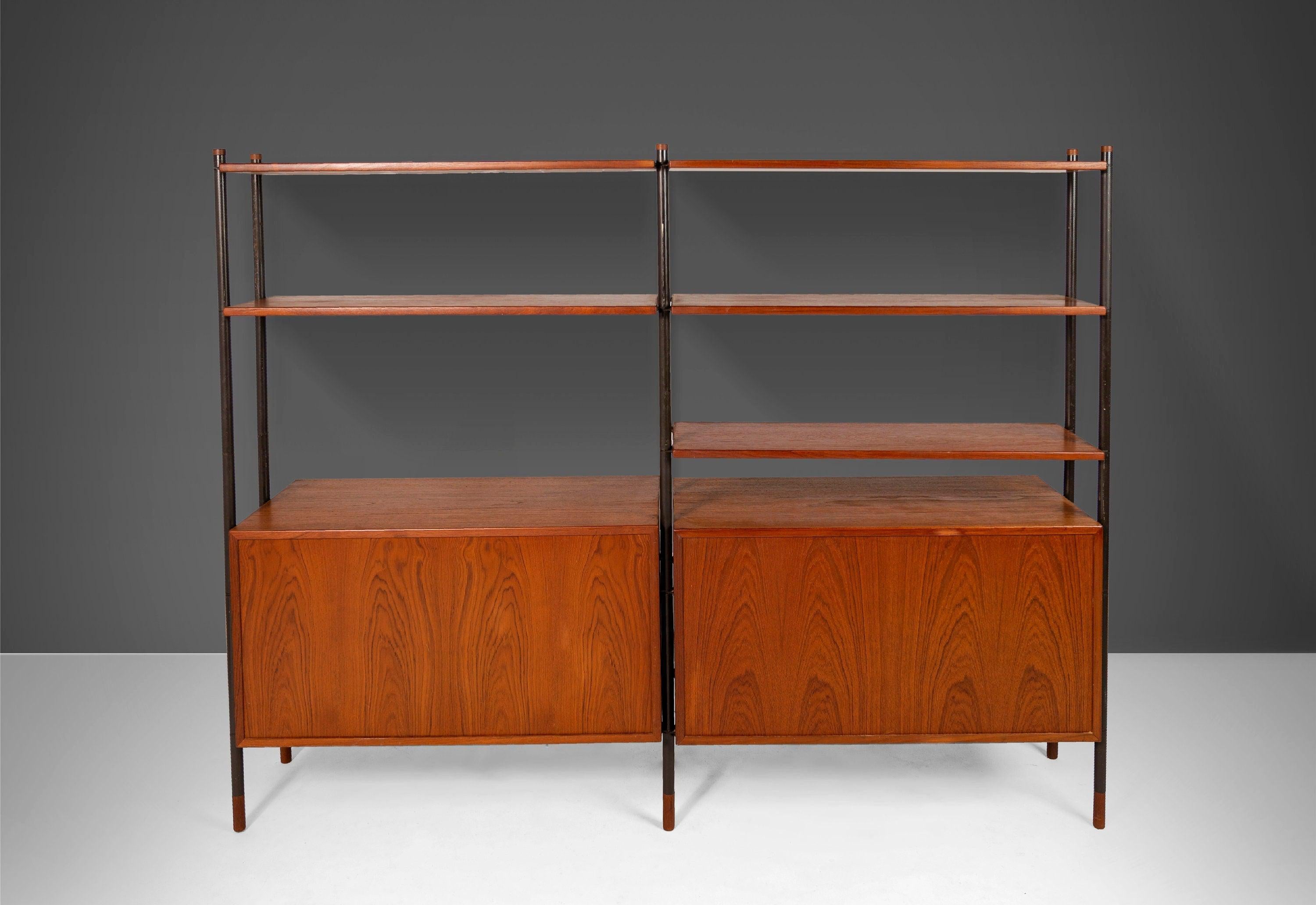 Mid-20th Century Danish Modern Modular 2 Bay Wall Unit by Lyby Mobler, C. 1960s For Sale