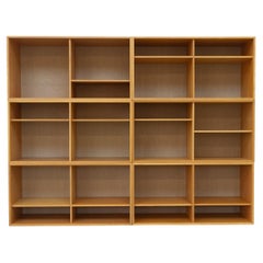 Danish Modern Modular Oak and Hessian bookcases by HG, 1970s. Set of 6.