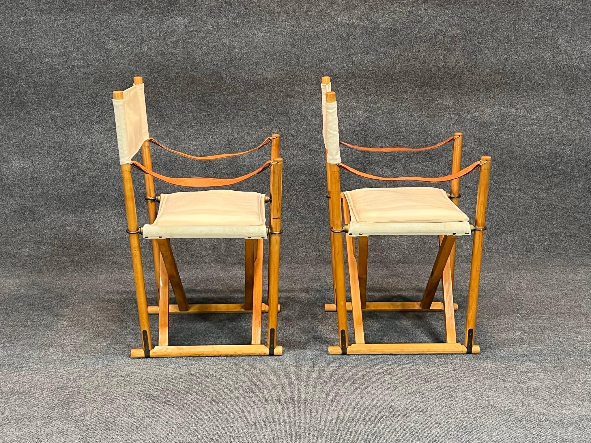 Mid-Century Modern Paire de chaises safari pliantes danoises modernes Mogens Koch pour Rud Rasmussen & Cado en vente