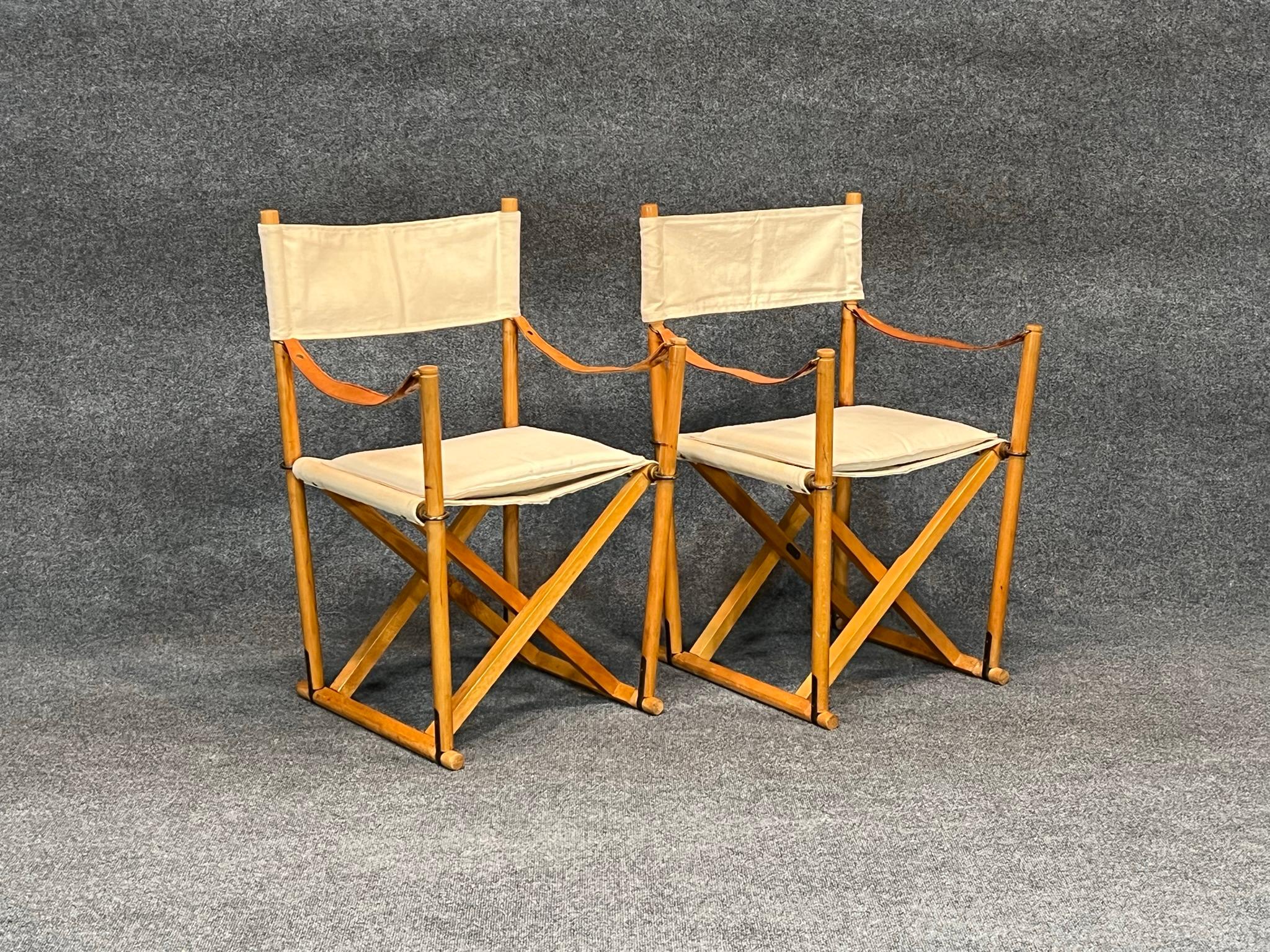 Milieu du XXe siècle Paire de chaises safari pliantes danoises modernes Mogens Koch pour Rud Rasmussen & Cado en vente