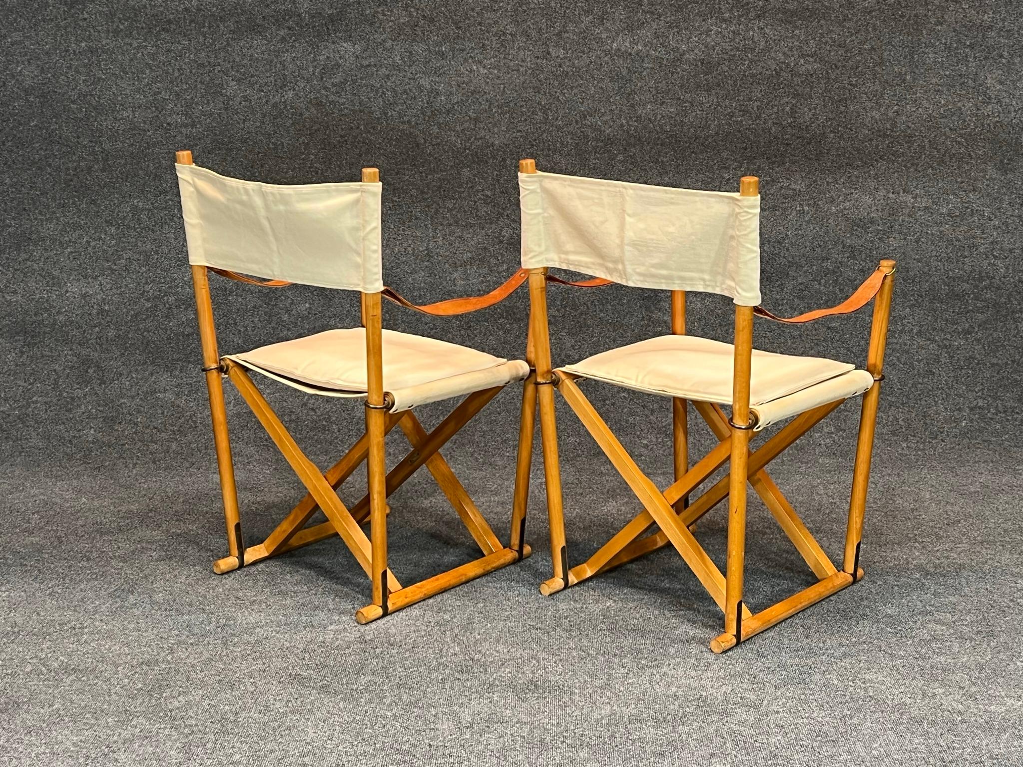 Laiton Paire de chaises safari pliantes danoises modernes Mogens Koch pour Rud Rasmussen & Cado en vente