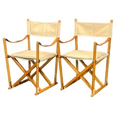 Paire de chaises safari pliantes danoises modernes Mogens Koch pour Rud Rasmussen & Cado