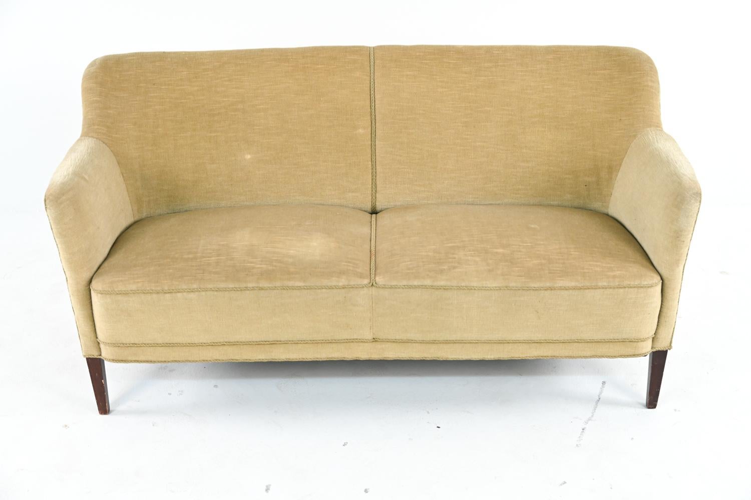 Danish Modern Mohair Settee in the Manner of Frits Henningsen, c. 1950's In Good Condition In Norwalk, CT