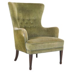 Danish Modern Mohair Wingback Armchair in the Style of Frits Henningsen