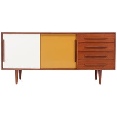 Danish Modern Multi-Color Lacquered and Teak Credenza