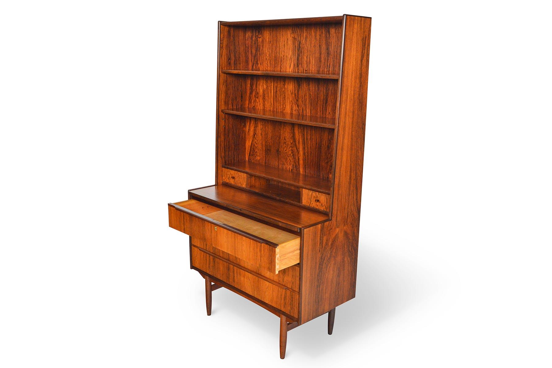 Danish Modern Narrow Rosewood Bookcase Secretary Desk In Good Condition In Berkeley, CA