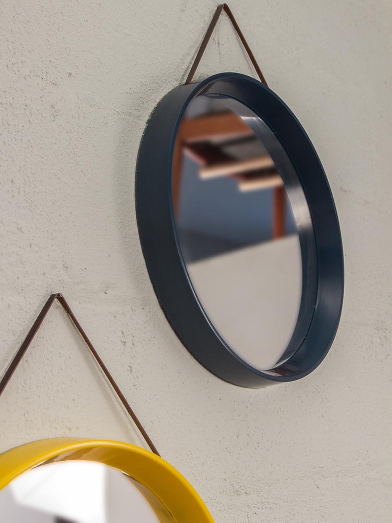 Danish Modern Navy Blue Circular Wall Mirror For Sale at 1stDibs