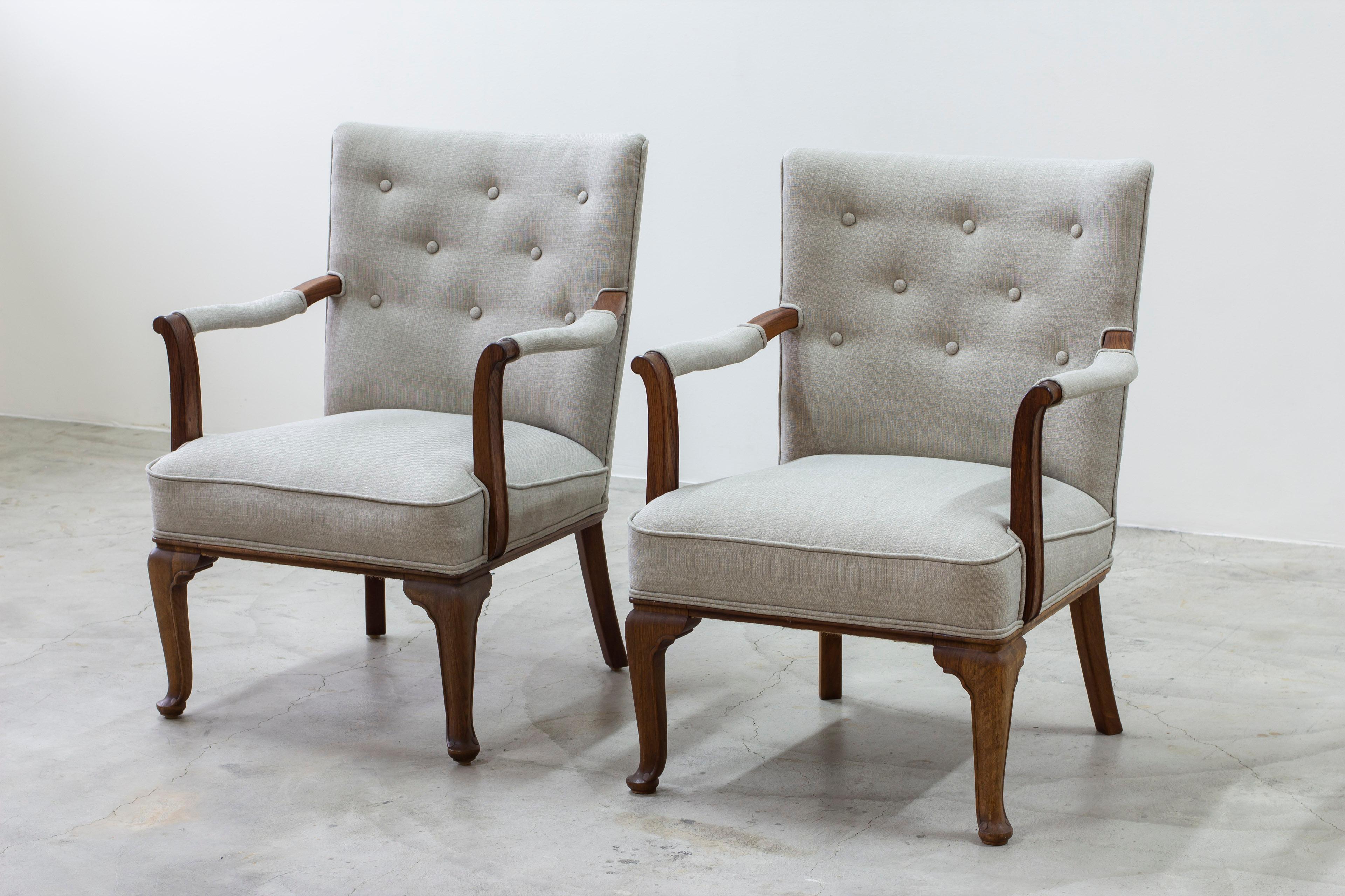 Scandinavian Modern Danish modern/neoclassical Lounge chairs by Lysberg & Hansen, Denmark 1930-40s For Sale