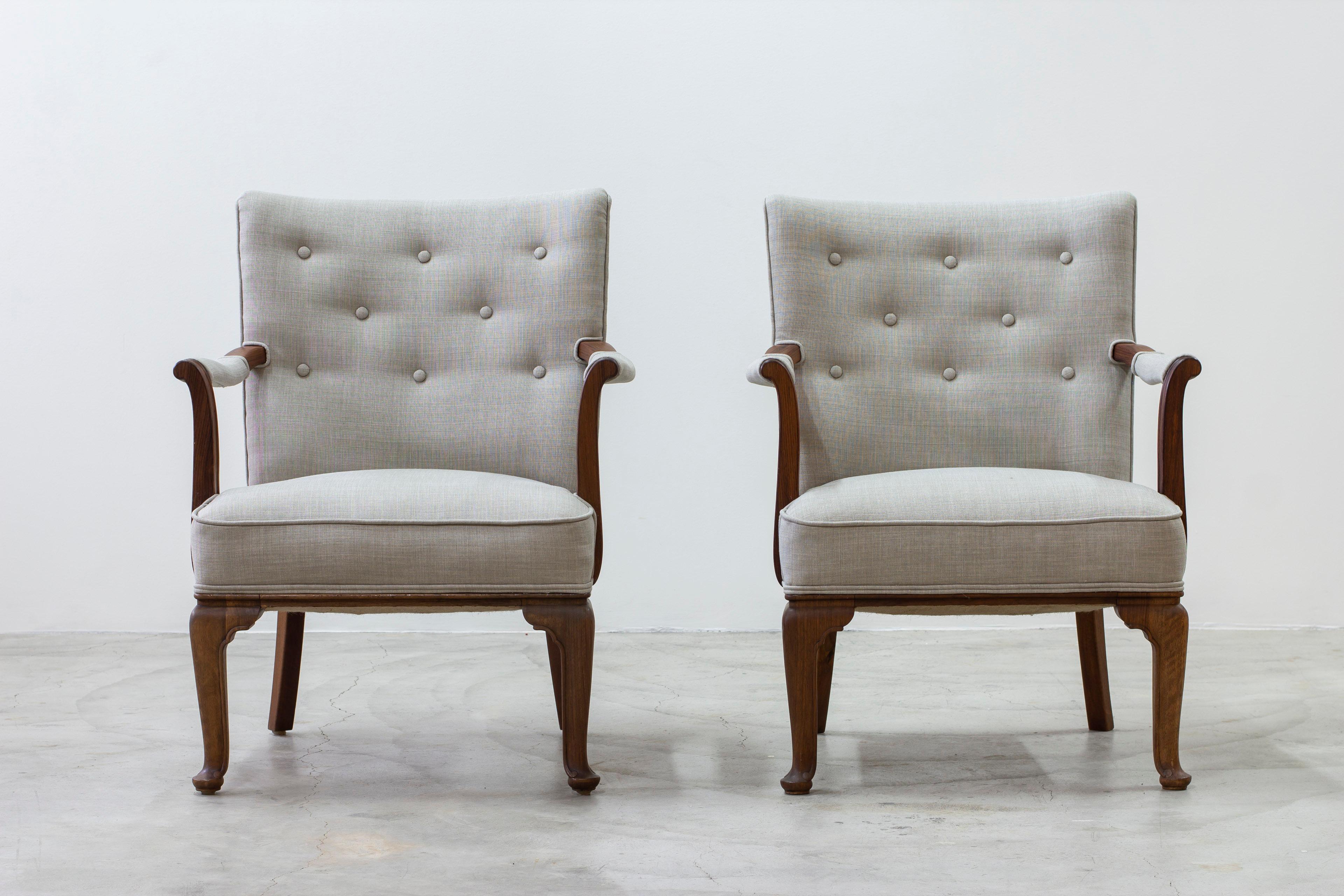 Mid-20th Century Danish modern/neoclassical Lounge chairs by Lysberg & Hansen, Denmark 1930-40s For Sale