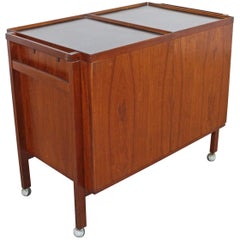 Danish Modern Niels Erik Glasdem Jensen for Illum Bolighus Sliding Teak Bar Cart