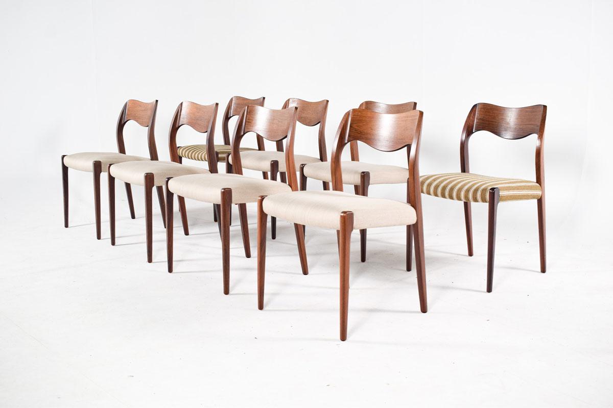 Mid-Century Modern Danish Modern Niels O. Moller Set of 8 Rosewood Model 71 Dining Chairs, 1950s