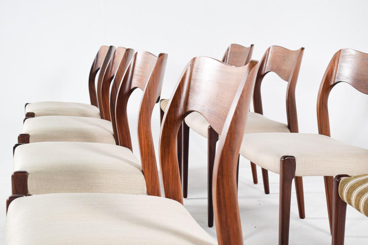 Mid-20th Century Danish Modern Niels O. Moller Set of 8 Rosewood Model 71 Dining Chairs, 1950s