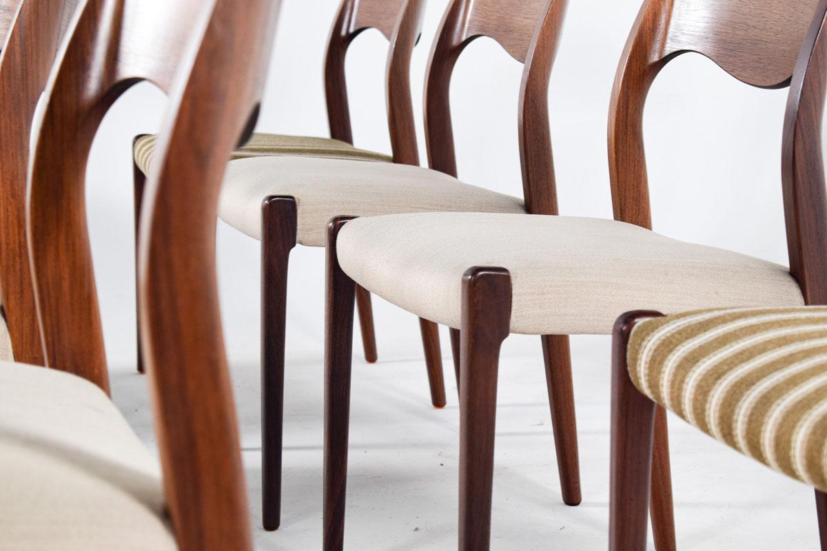 Fabric Danish Modern Niels O. Moller Set of 8 Rosewood Model 71 Dining Chairs, 1950s