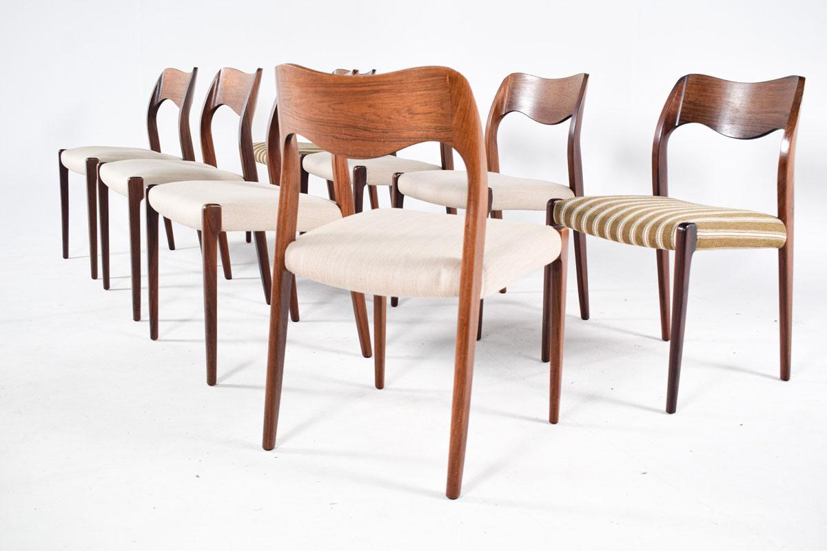 Danish Modern Niels O. Moller Set of 8 Rosewood Model 71 Dining Chairs, 1950s 1