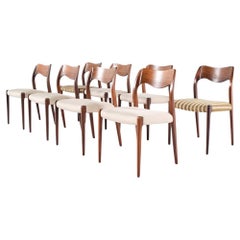 Danish Modern Niels O. Moller Set of 8 Rosewood Model 71 Dining Chairs, 1950s