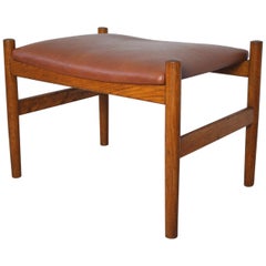 Danish Modern Oak and Leather Ottoman by Spøttrup Møbelfabrik