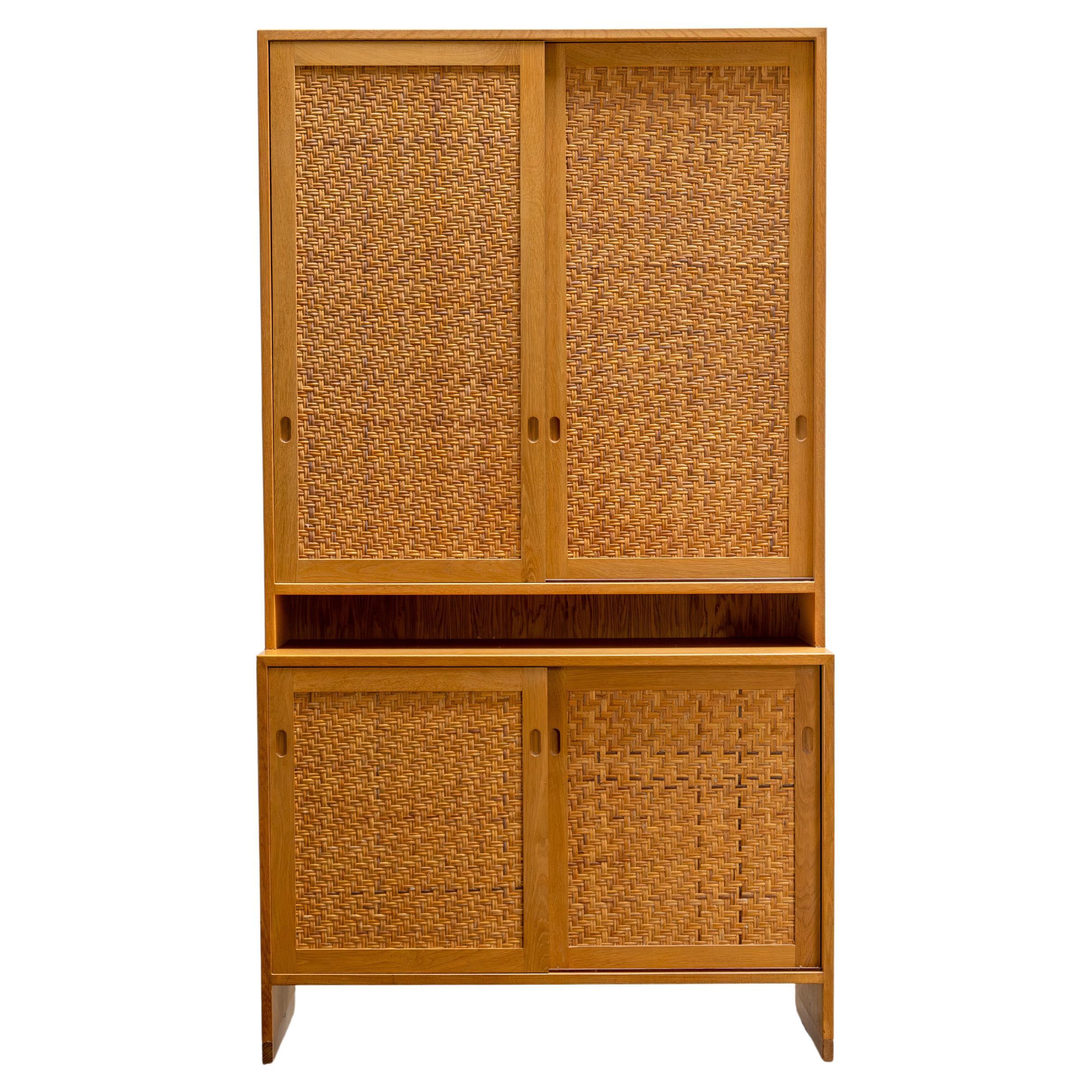 Danish Modern Oak and Rattan Cabinet by Hans J. Wegner Ry Mobler, 1960s