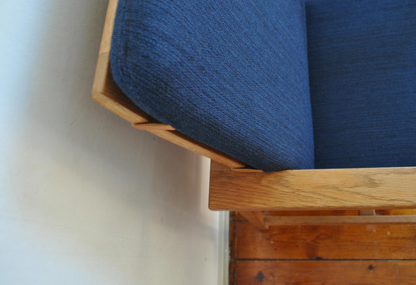 Danish Modern Oak Armchairs with Navy Blue New Upholstery by Børge Mogensen For Sale 1