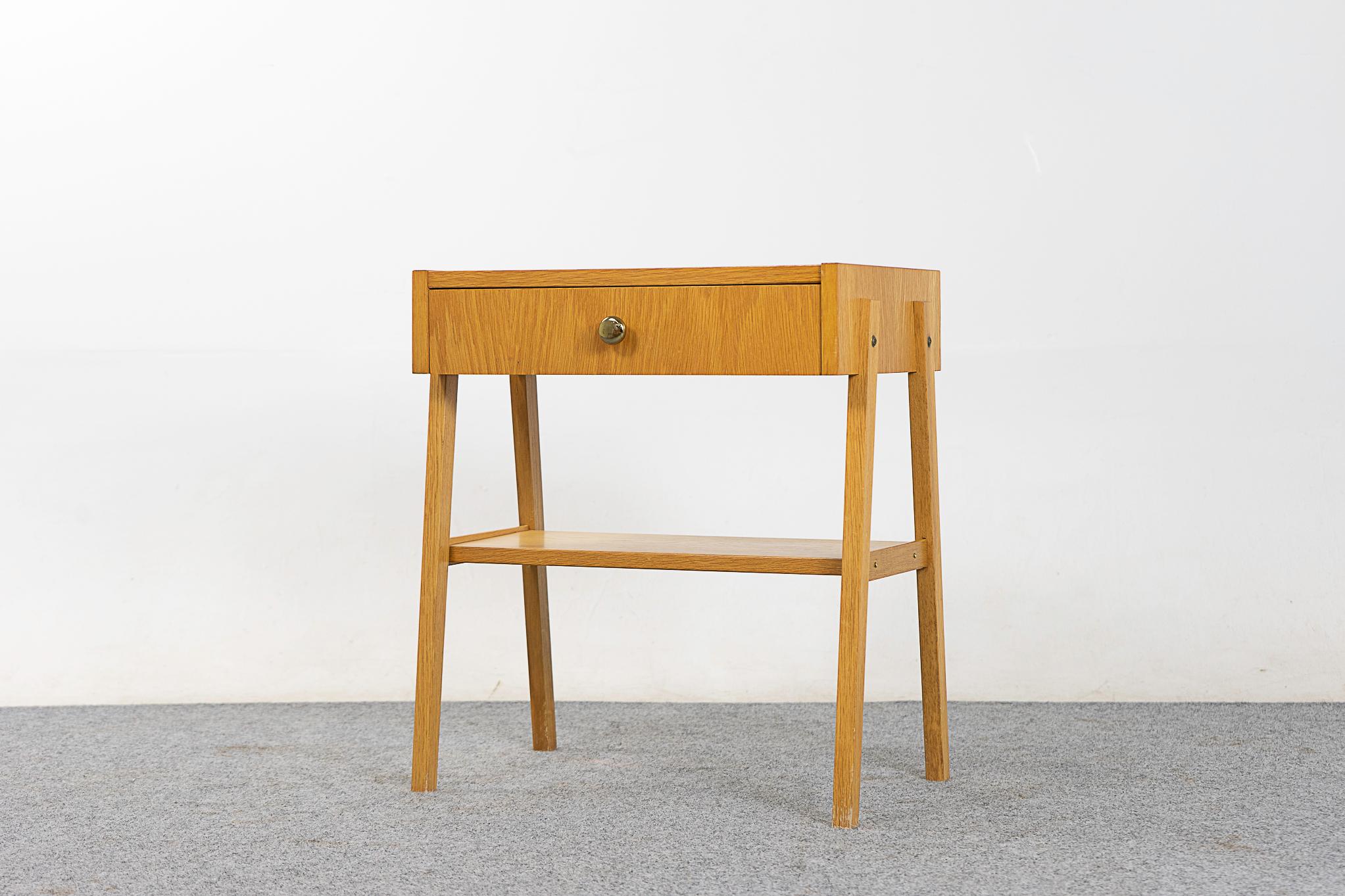 Veneer Danish Modern Oak Bedside Table For Sale