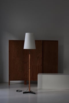 Danish Modern Oak & Brass Adjustable Floor Lamp by Holm Sørensen, 1960s