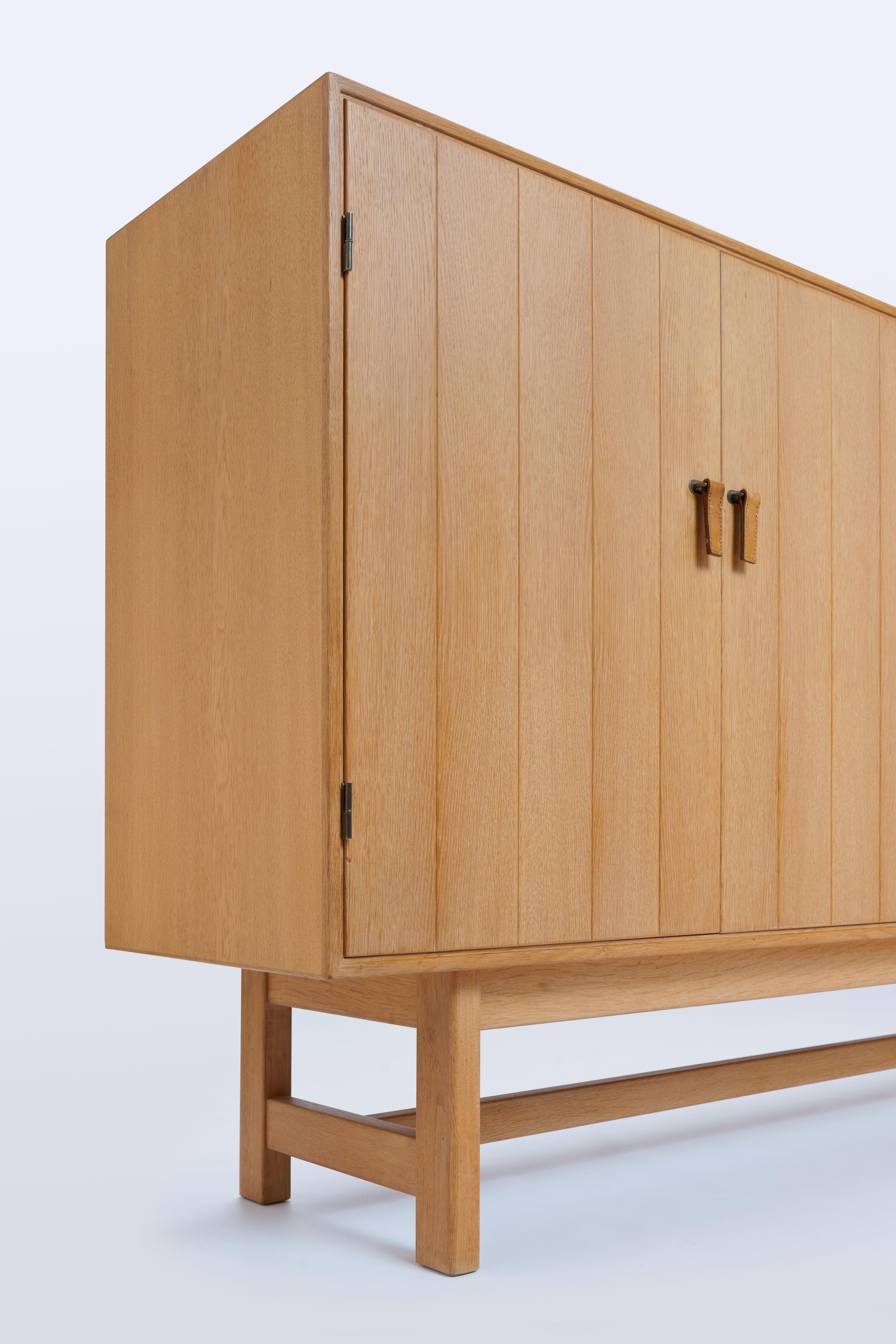 Danish Modern Oak, Brass and Leather Cabinet by Kurt Ostervig 3