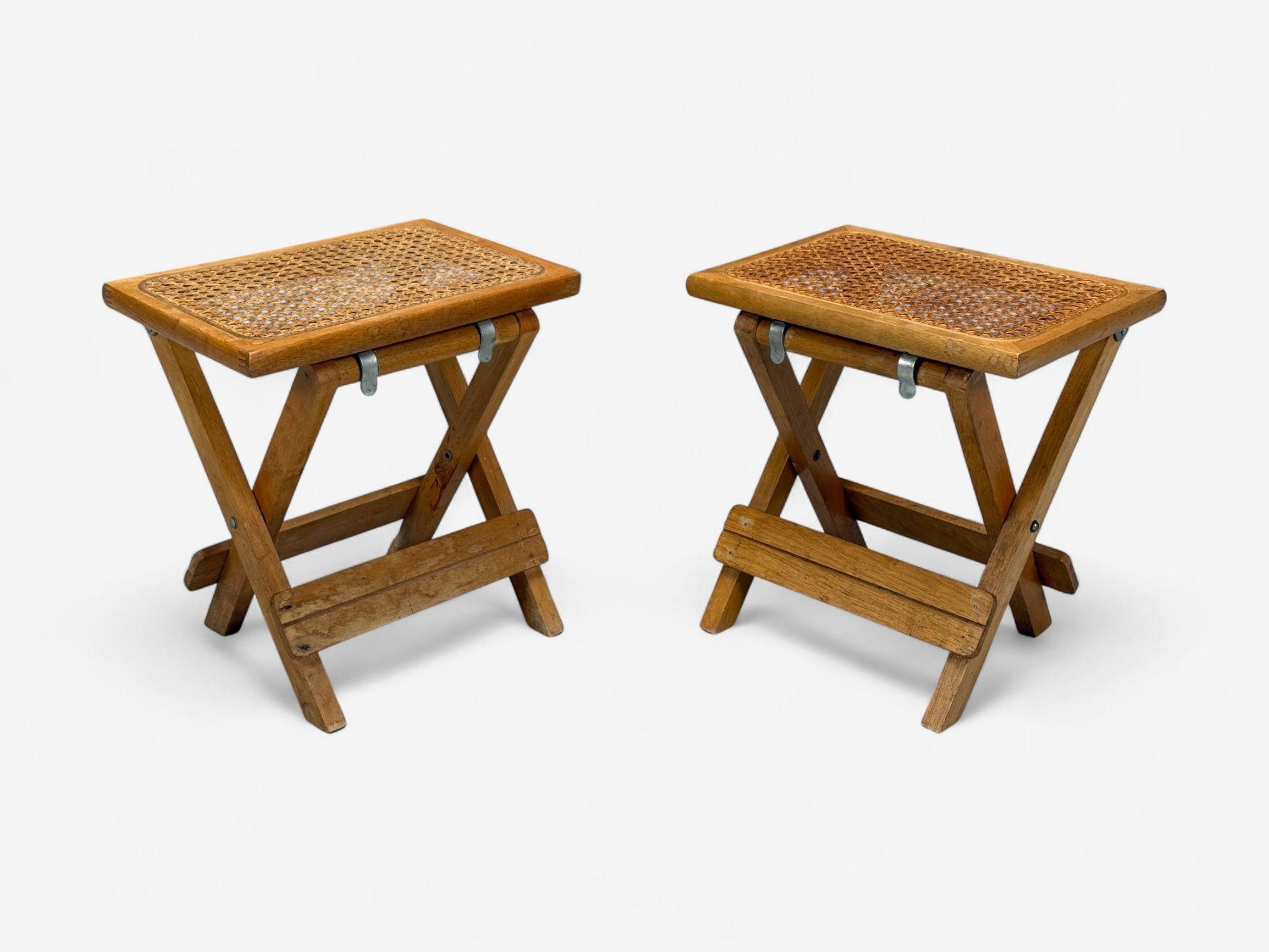 Mid-Century Modern Danish Modern, Oak, Cane, Folding Side Tables, Denmark, 1970s
