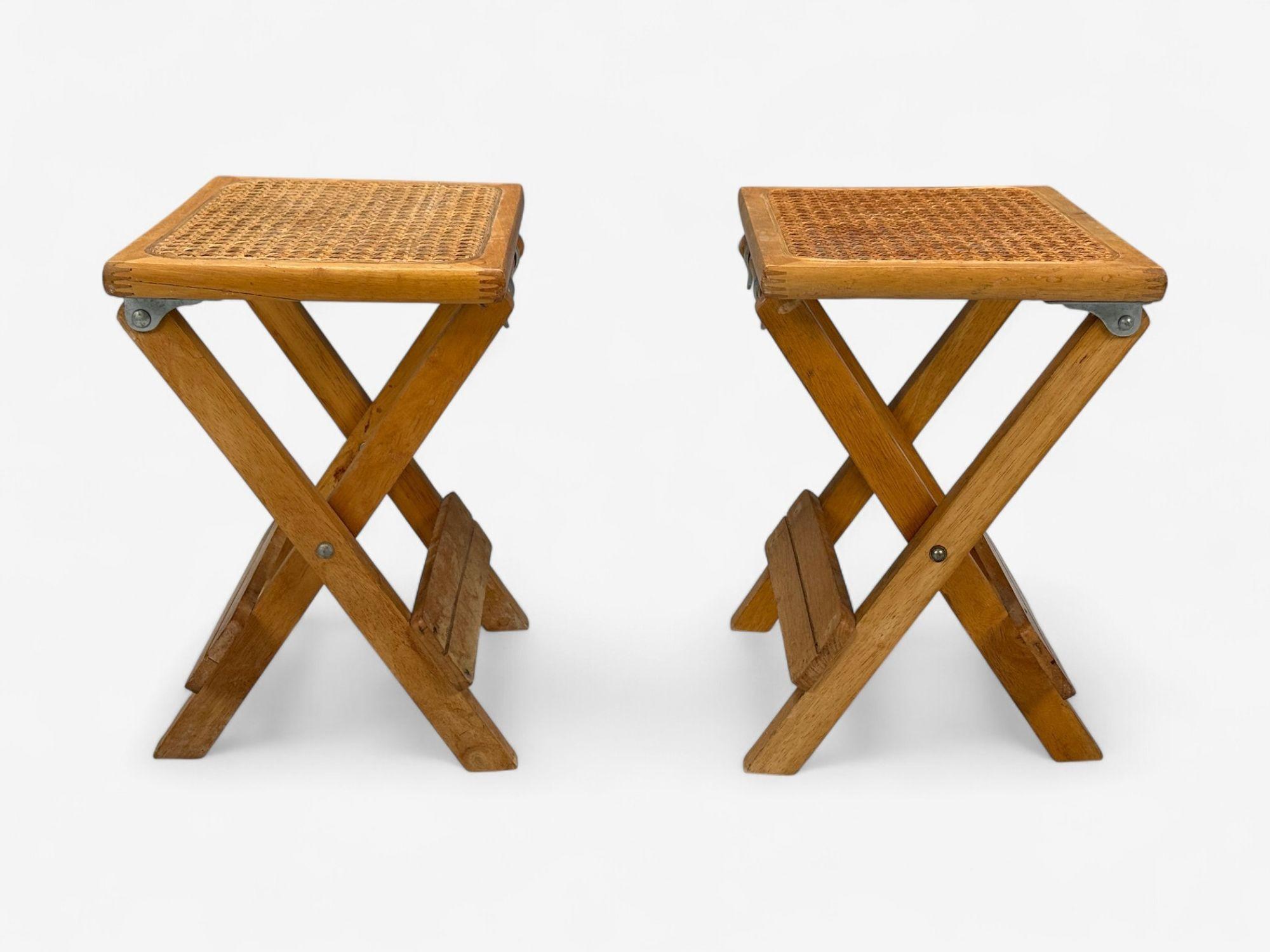 Danish Modern, Oak, Cane, Folding Side Tables, Denmark, 1970s In Good Condition In Manhasset, NY