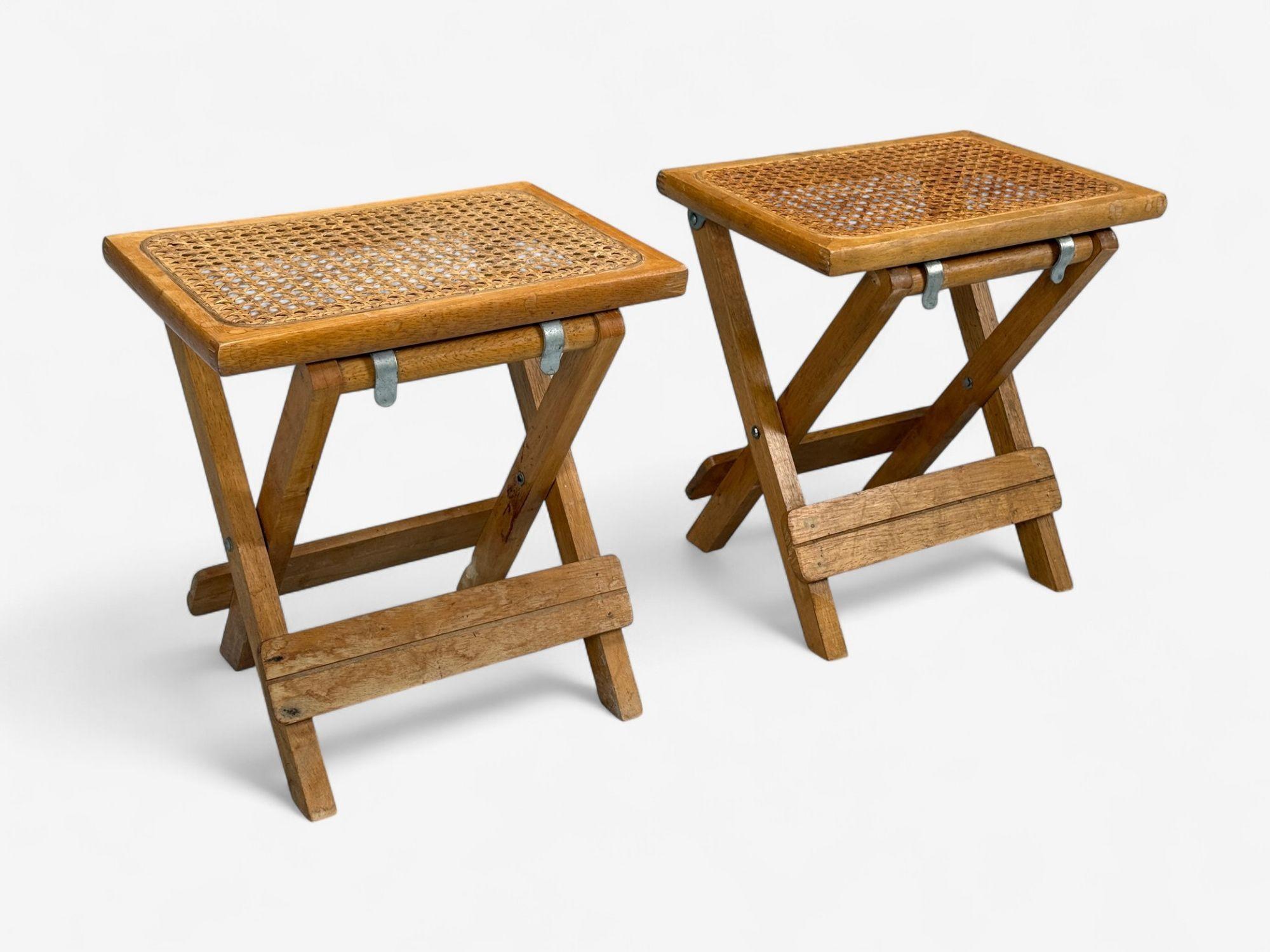 Danish Modern, Oak, Cane, Folding Side Tables, Denmark, 1970s 1