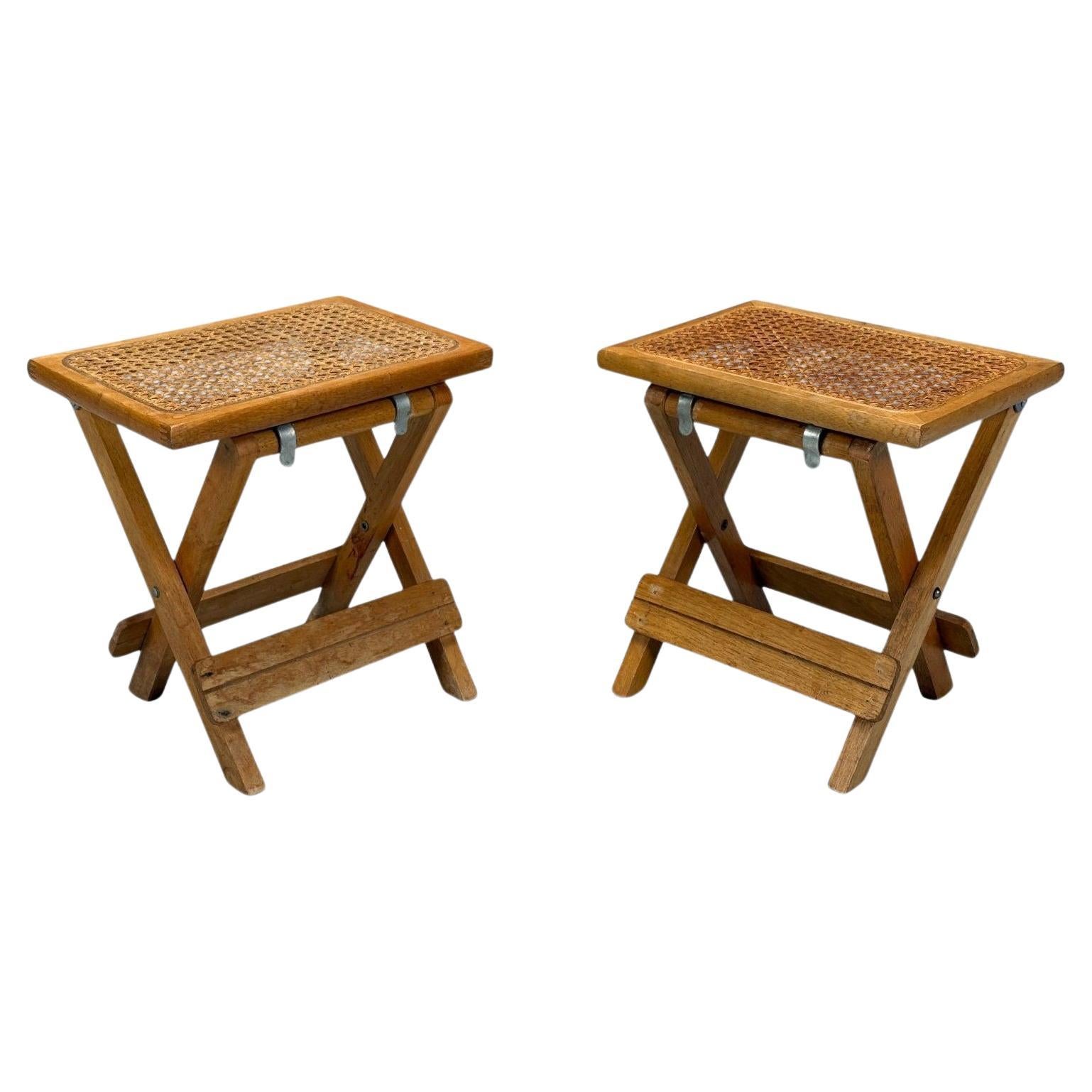 Danish Modern, Oak, Cane, Folding Side Tables, Denmark, 1970s