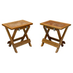Danish Modern, Oak, Cane, Folding Side Tables, Denmark, 1970s Danish Modern, Oak, Cane, Folding Side Tables, Denmark, 1970s
