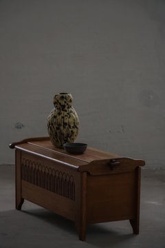 Danish Modern Oak Chest with Decorative Relief Carving, Mid 20th Century