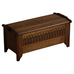 Danish Modern Oak Chest with Decorative Relief Carving, Mid 20th Century
