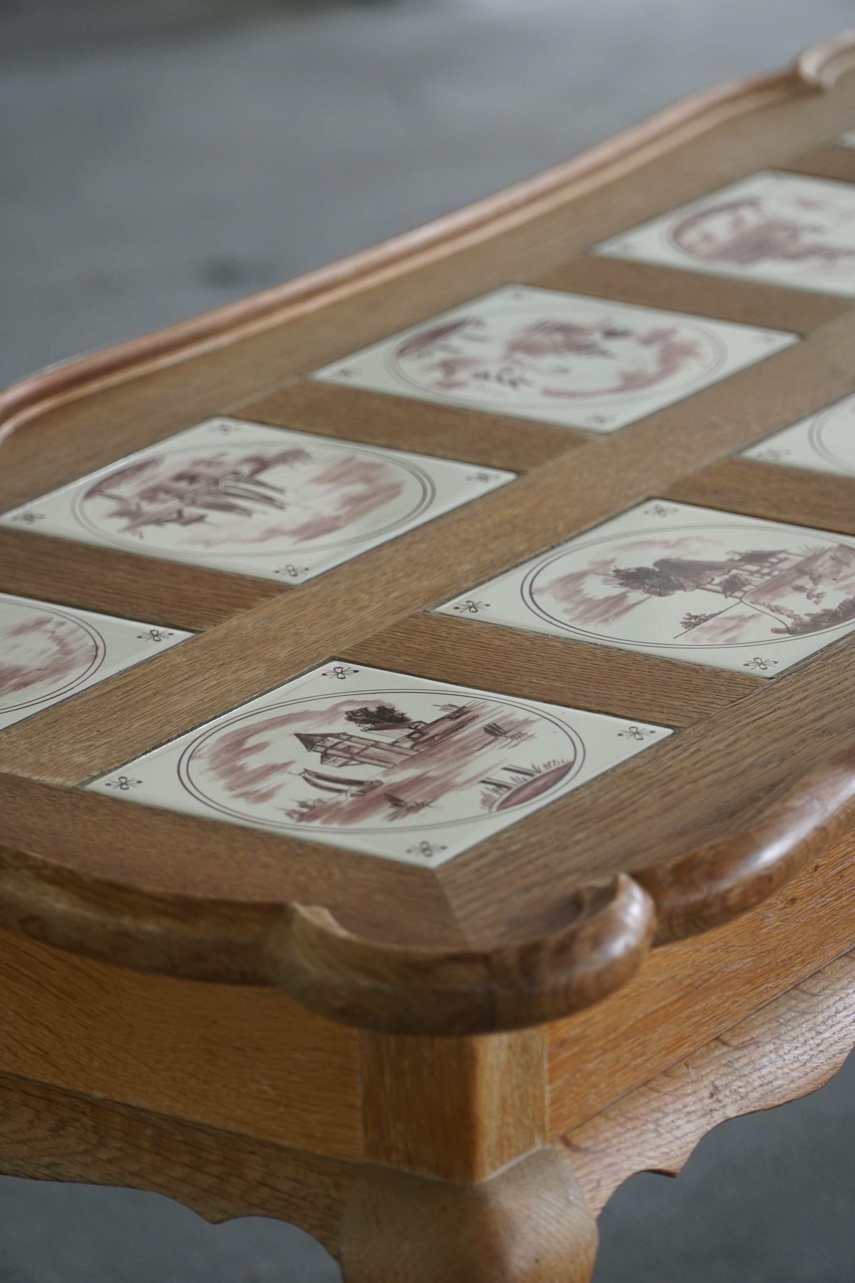 Danish Modern Oak Coffee Table / Console with Tiled Top, Frits Henningsen, 1950s In Good Condition For Sale In Odense, DK