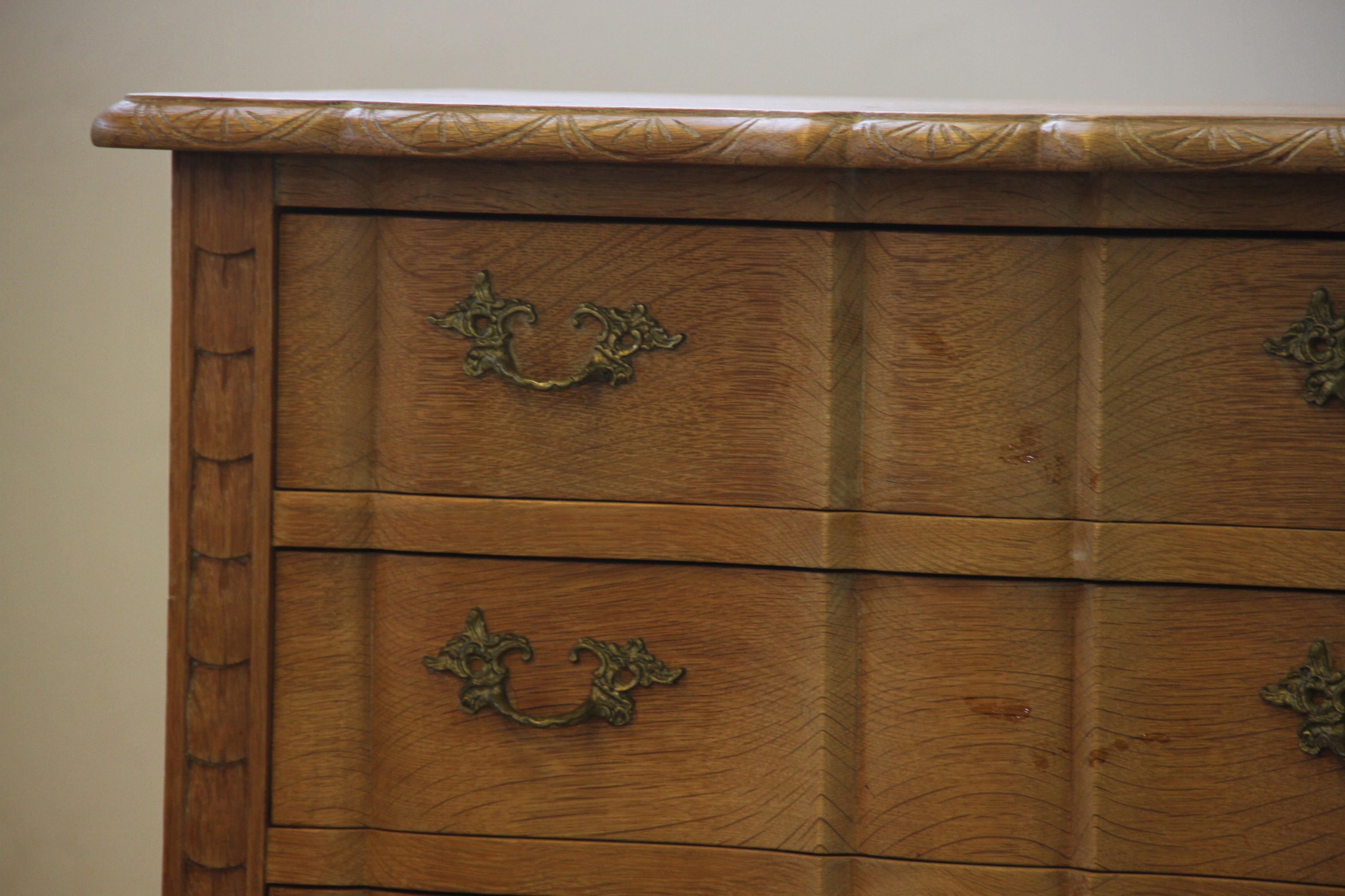 Brass Danish Modern Oak Dressers in the style of Henning Kjærnulf, Bedside/Nightstand