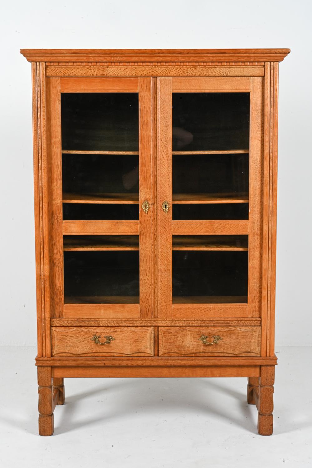 Danish Modern Oak Glass-Front Cabinet Attributed to Henning Kjærnulf In Good Condition In Norwalk, CT