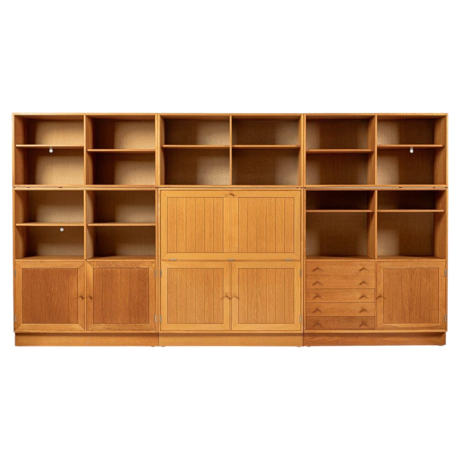Danish Modern Oak Modular Wall Unit, Mid Century Bookcase Display Cabinet For Sale