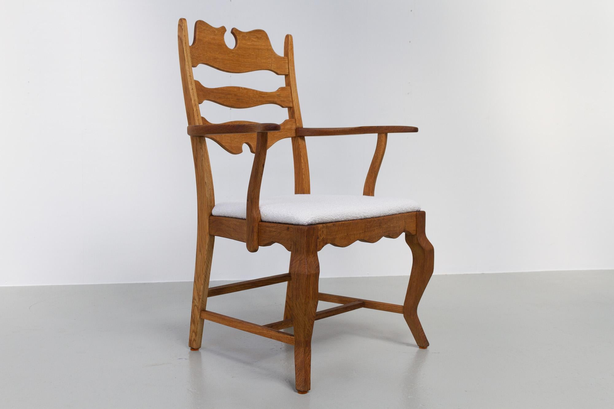 Bouclé Danish Modern Oak Razorblade Armchair by Henning Kjærnulf for EG Møbler, 1960s