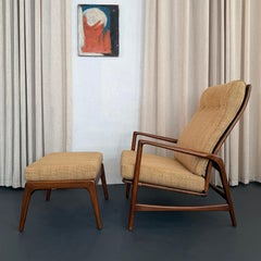 Danish Modern Oak Reclining Lounge Chair Ottoman Set By Ib Kofod-Larsen