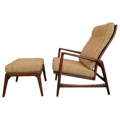 Danish Modern Oak Reclining Lounge Chair Ottoman Set By Ib Kofod-Larsen