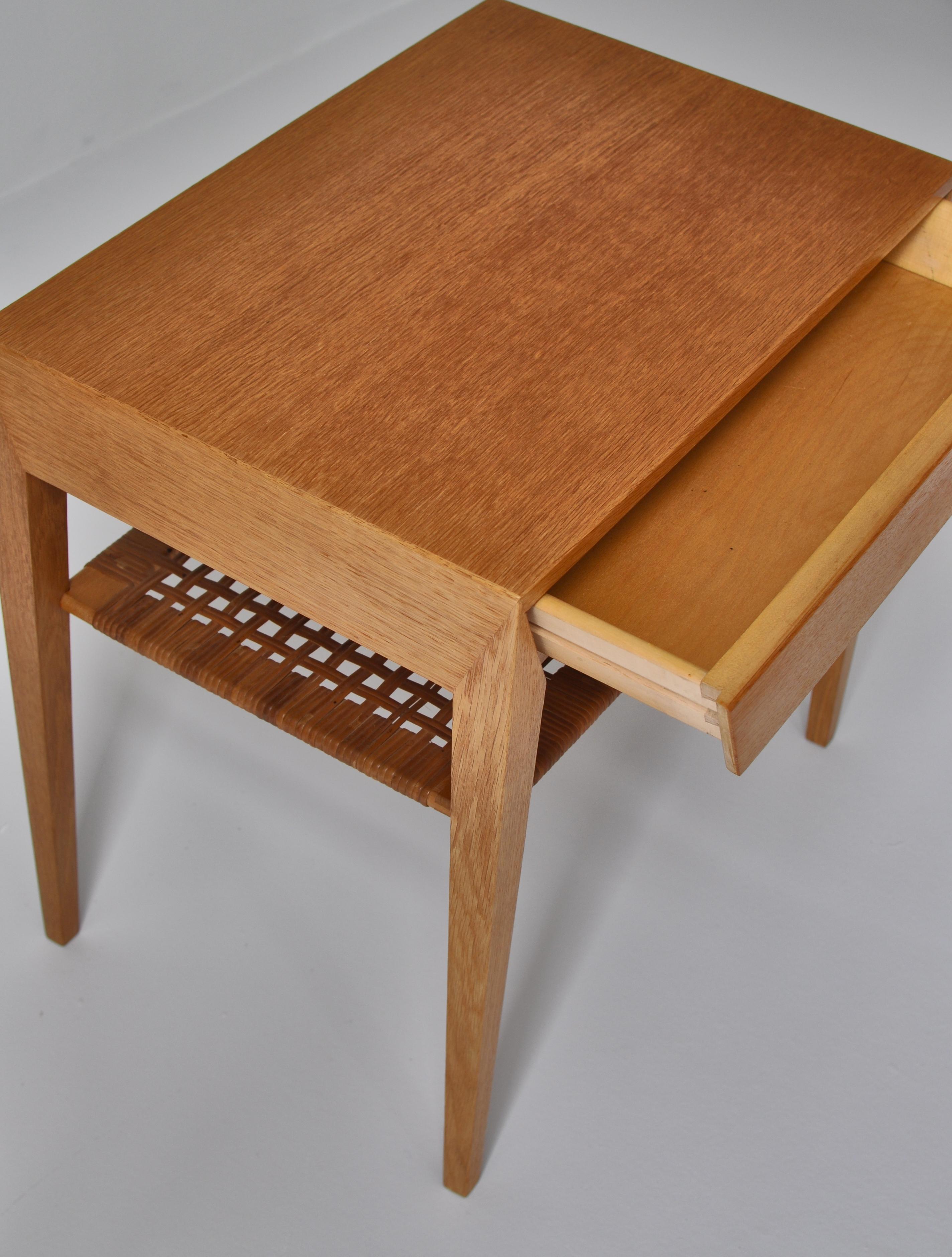 Danish Modern Oak Side Table with Shelf in Rattan Cane by Severin Hansen, 1950s 4