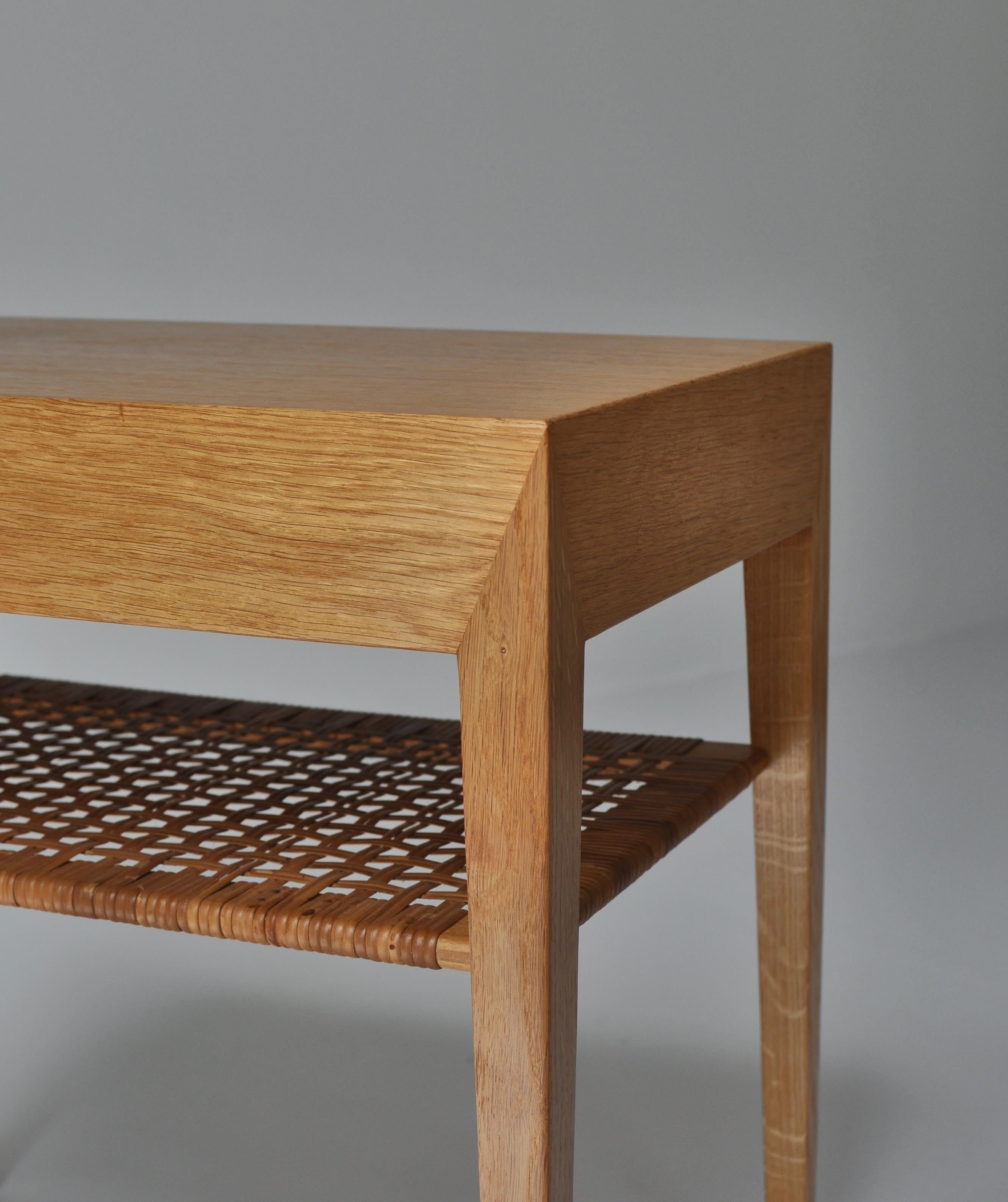 Scandinavian Modern Danish Modern Oak Side Table with Shelf in Rattan Cane by Severin Hansen, 1950s