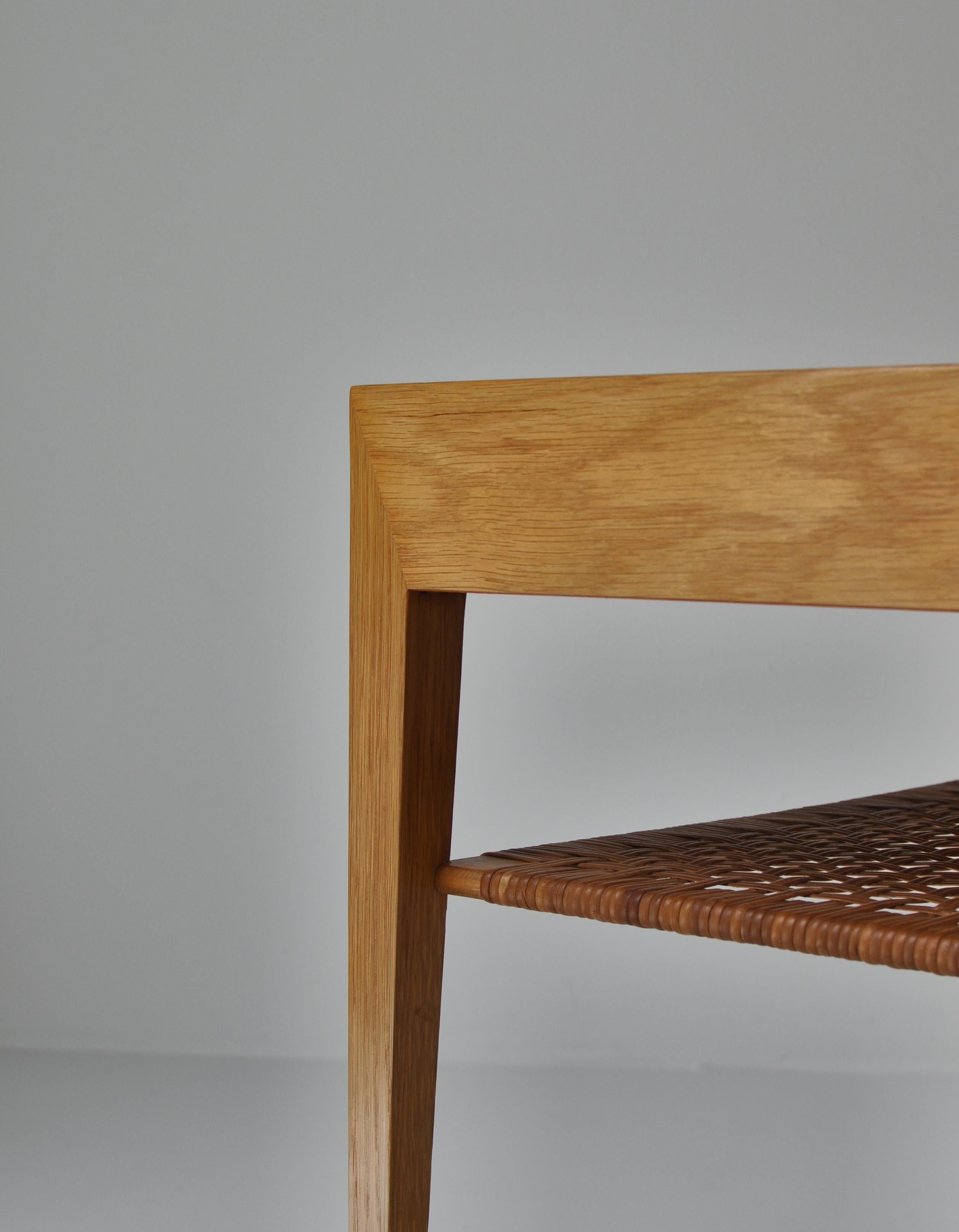 Danish Modern Oak Side Table with Shelf in Rattan Cane by Severin Hansen, 1950s 2