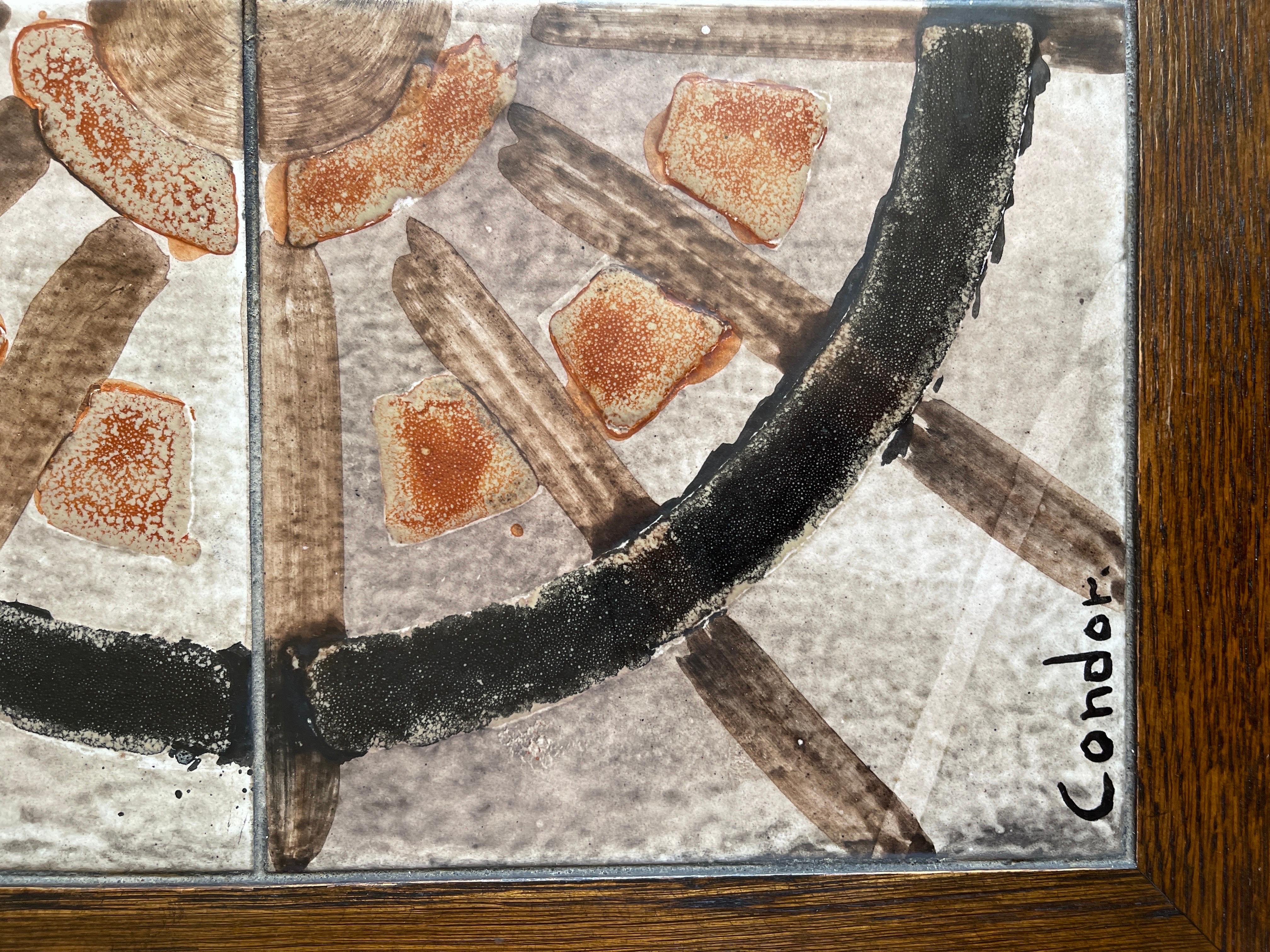 Dänische Beistelltische aus Eiche mit handbemalten Kachelplatten aus Eiche in der Art von Picasso im Angebot 1