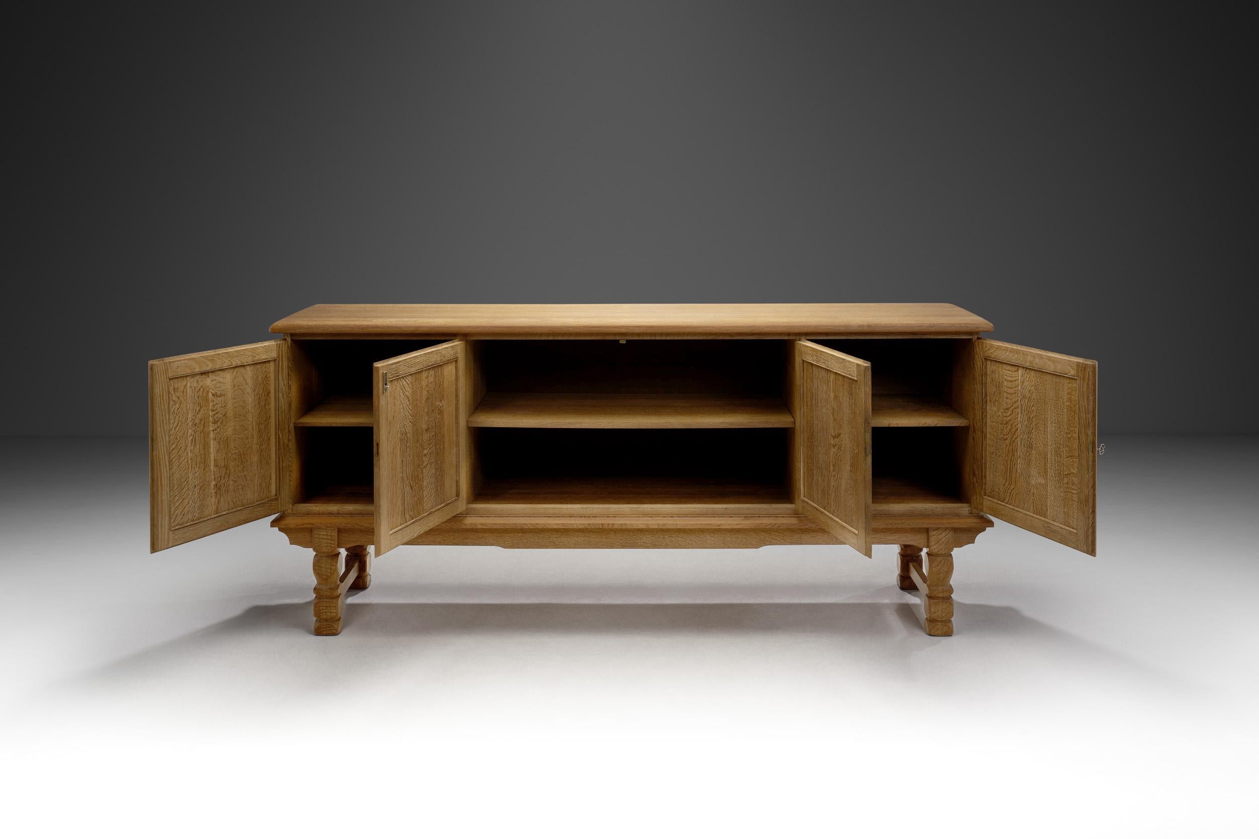 Carved Danish Modern Oak Sideboard by Henning Kjærnulf (Attr.), Denmark ca 1970s