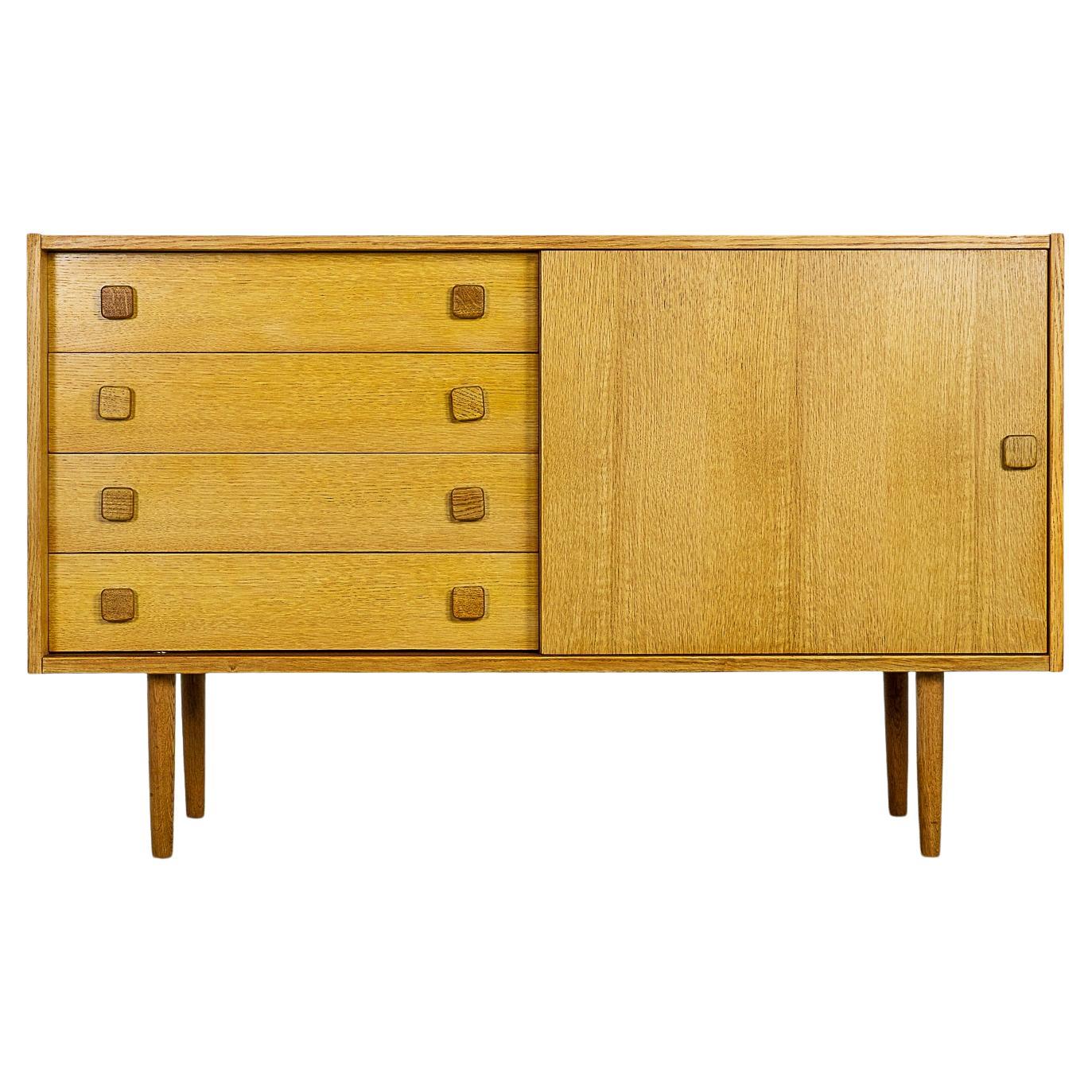 Danish Modern Low Sideboard in Oak and with Ceramic Front, Made by