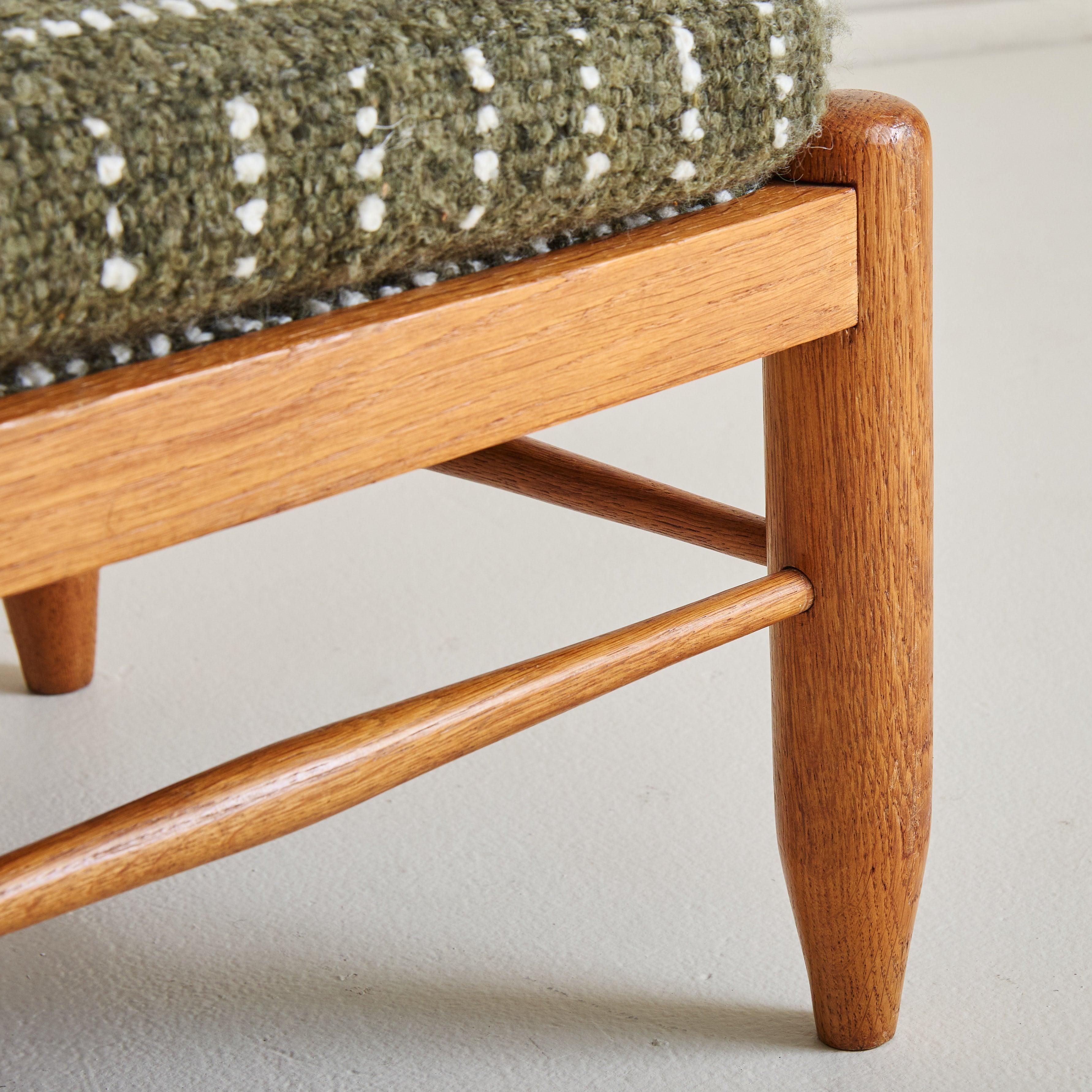 Danish Modern Oak Stool in Forest Green Wool, 1960s - 2 Available In Good Condition For Sale In Chicago, IL