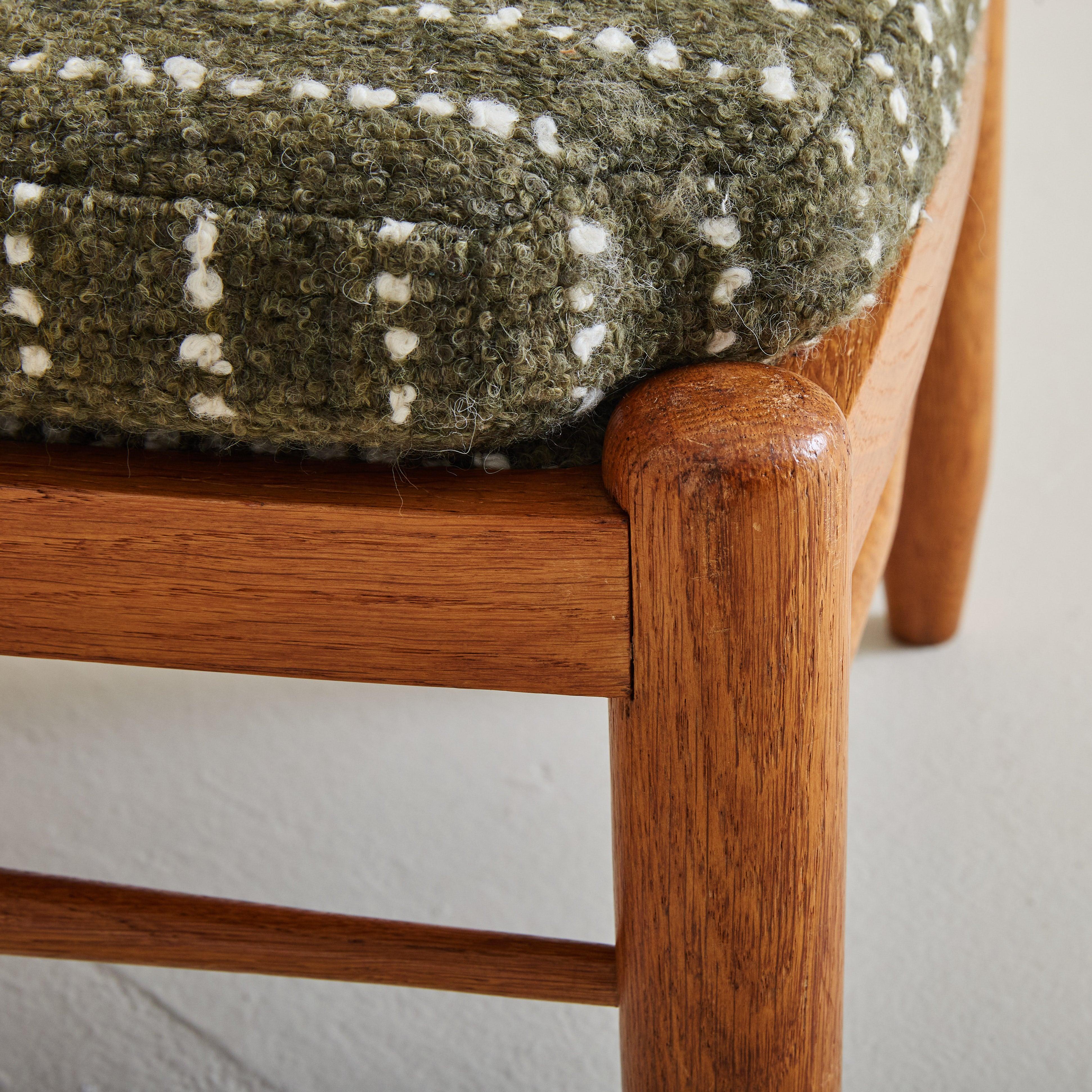 Danish Modern Oak Stool in Forest Green Wool, 1960s - 2 Available For Sale 1